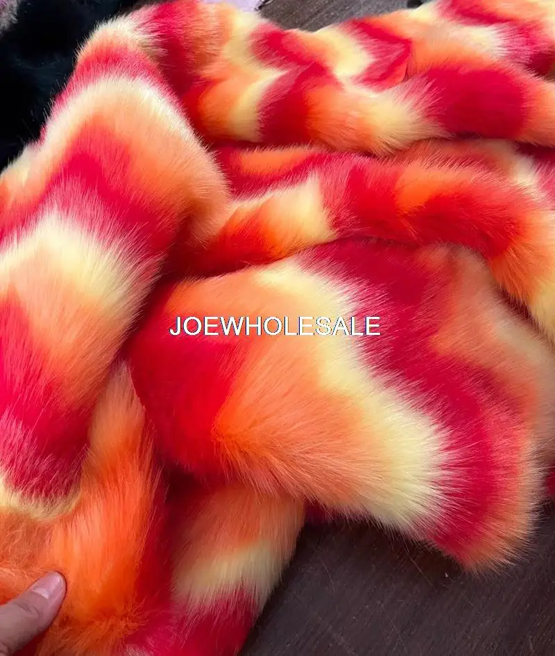 Wholesale new Colorful Jacquard Faux fox fur fabric,Rainbow faux fur fabric,plush fur,sewing material