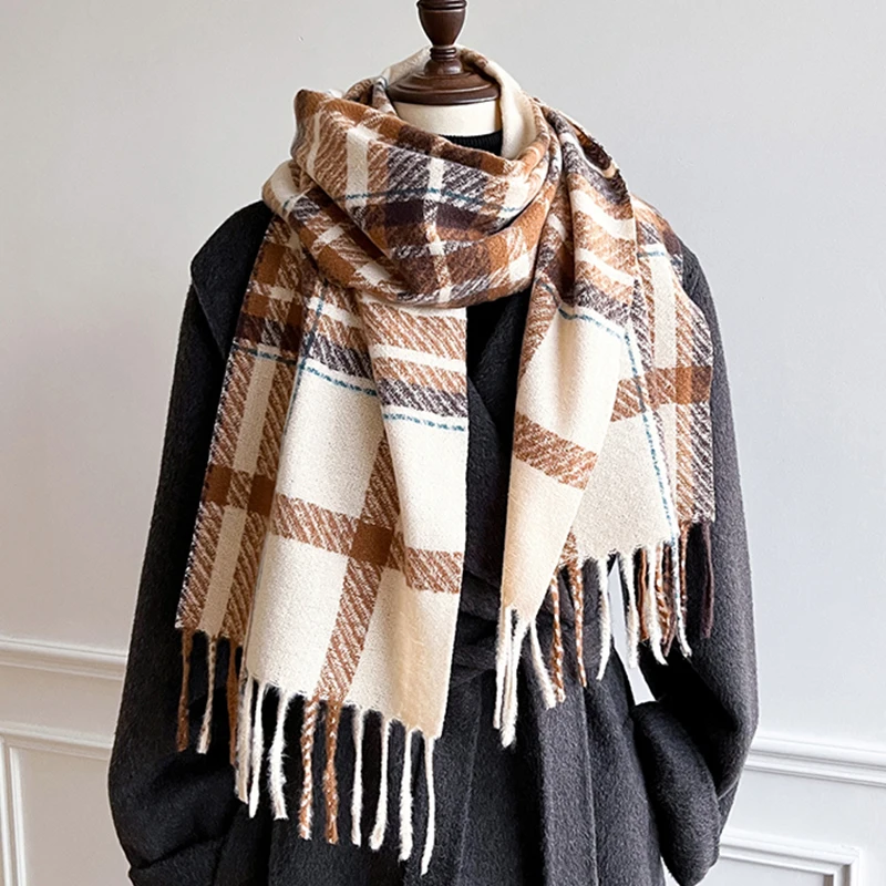 

Autumn Luxury Women England Style Scarves Men Thicken Warm Scarf Lady Classic Plaid Tassel Shawls Cashmere Imitation Poncho Stol