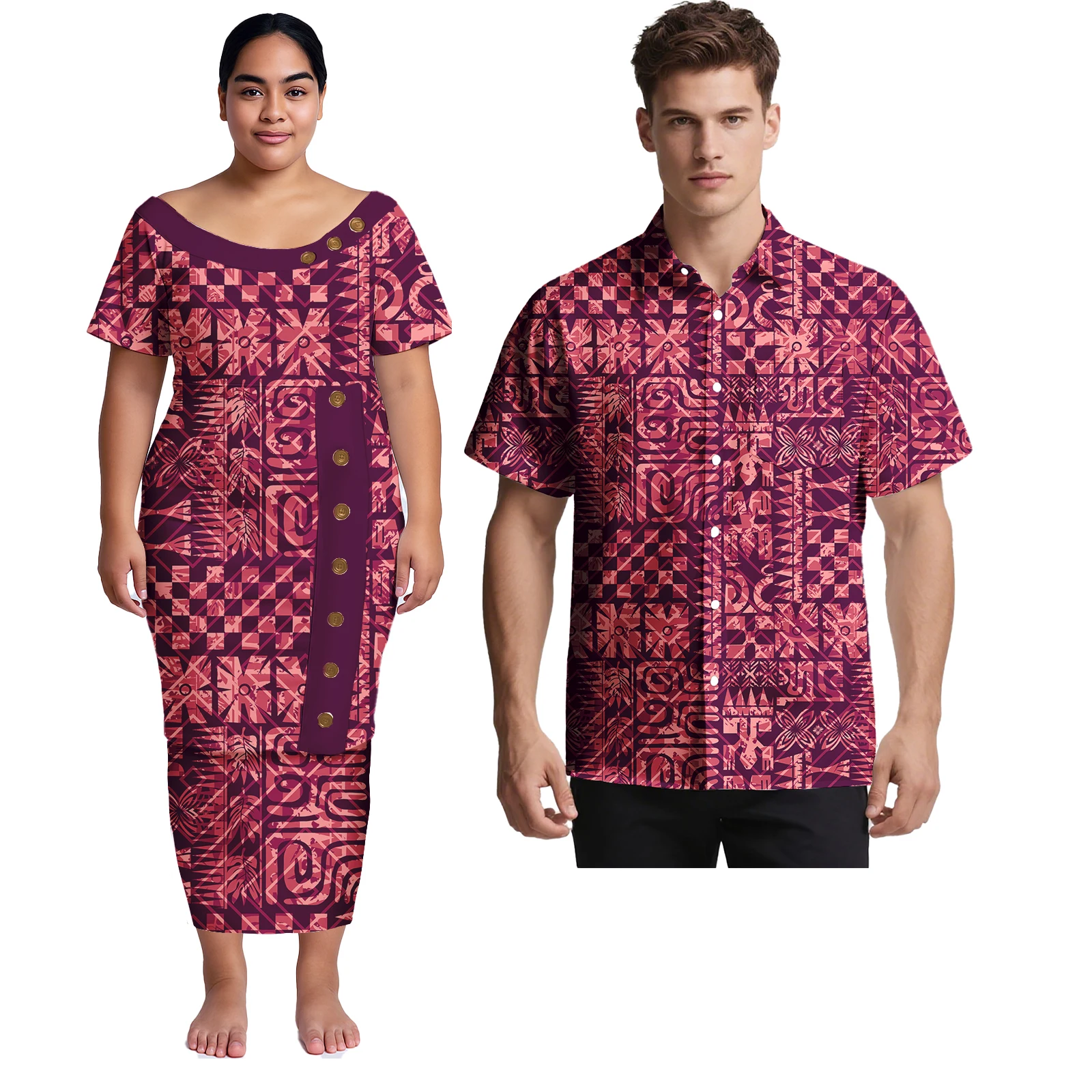 2025 Abbigliamento Samoano Puletasi abbinato a uomini e donne Abito artistico vintage Samoa Abito polinesiano Set di coppie