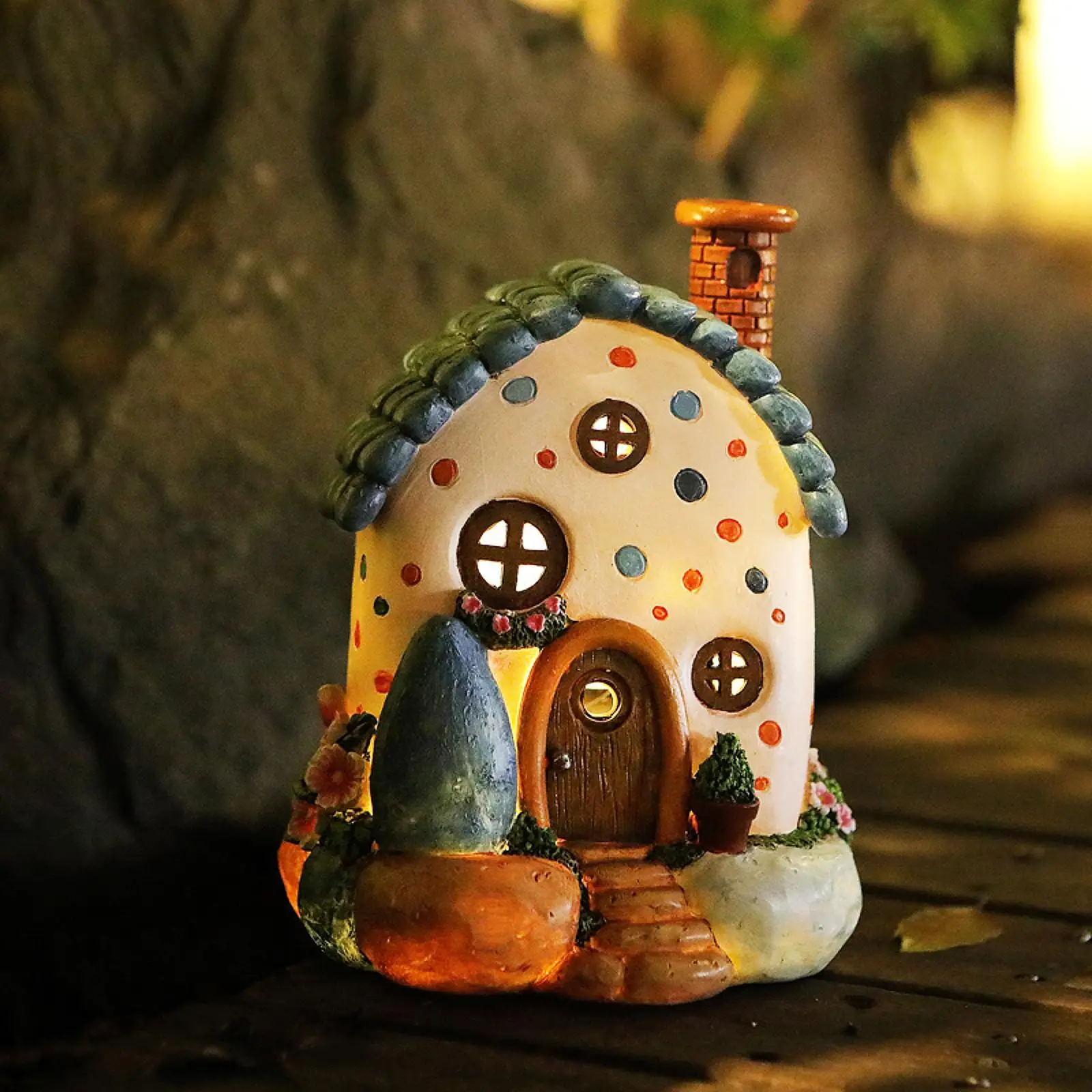 Solar Powered Stone House Garden Light Backyard Balcony Solar Garden Statue