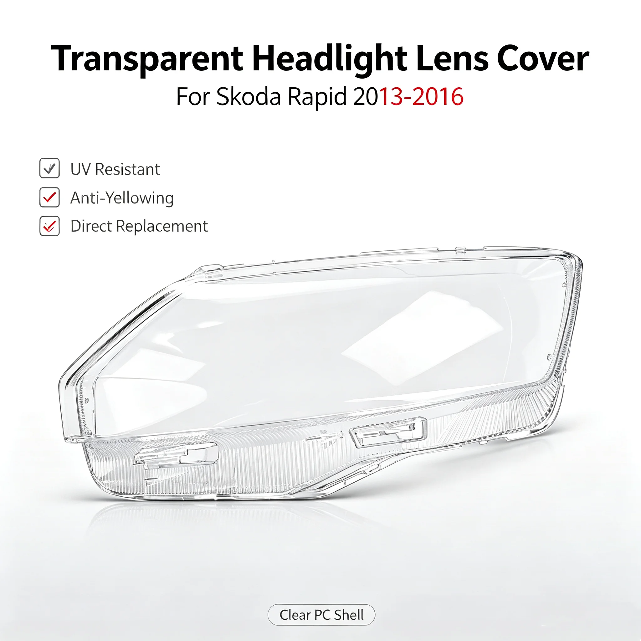 SMQ Source Factory PC Headlamp Lens Cover, Double UV Anti-yellow Transparent Front Lampshade For Skoda Rapid 2013-2016