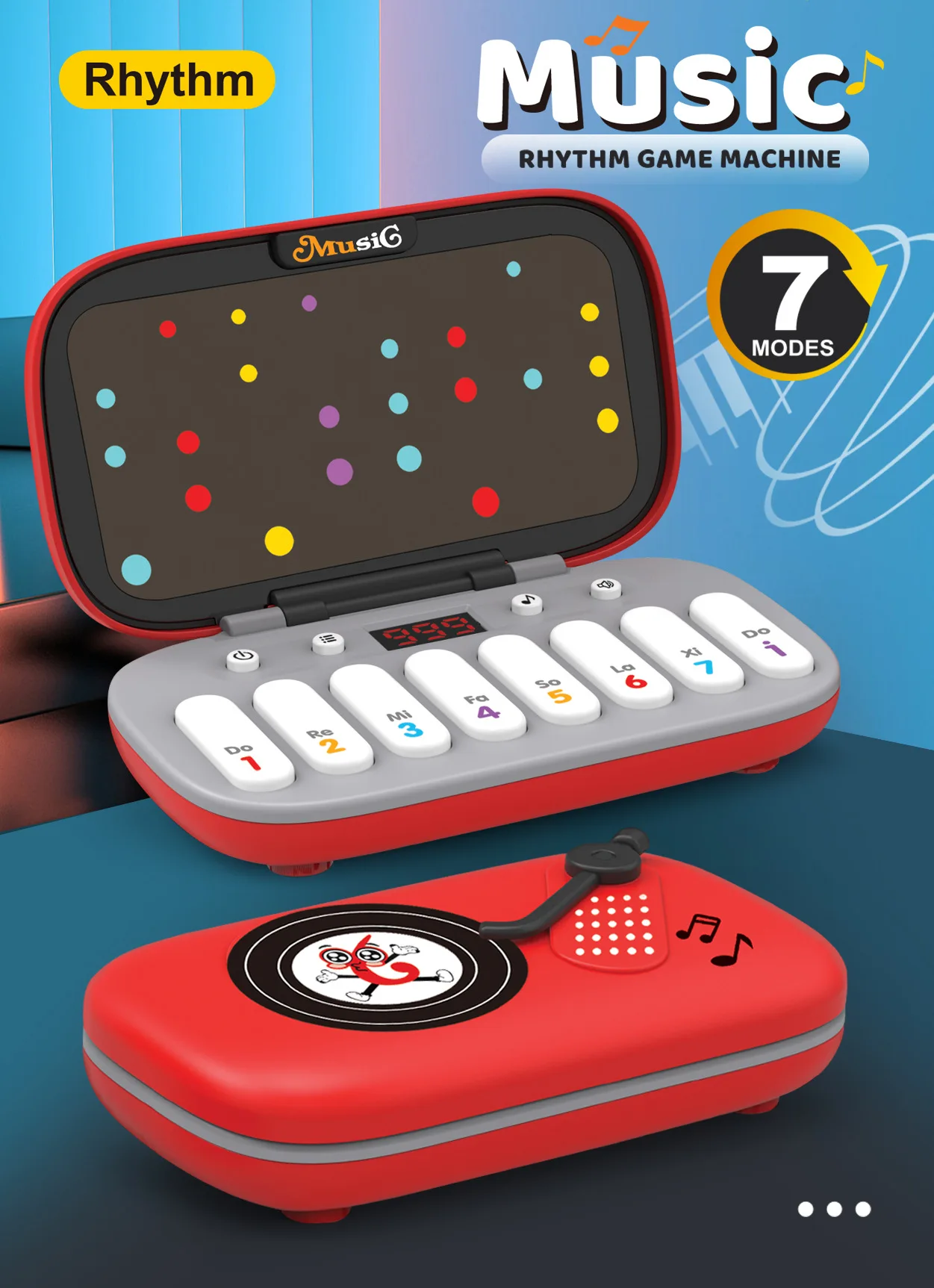    Multifunktionale elektronische Musik-Rhythmus-Puzzlespielmaschine für 3+ Montessori, tragbares Spielzeug, pädagogisches sensorisches Spiel, grün, rot