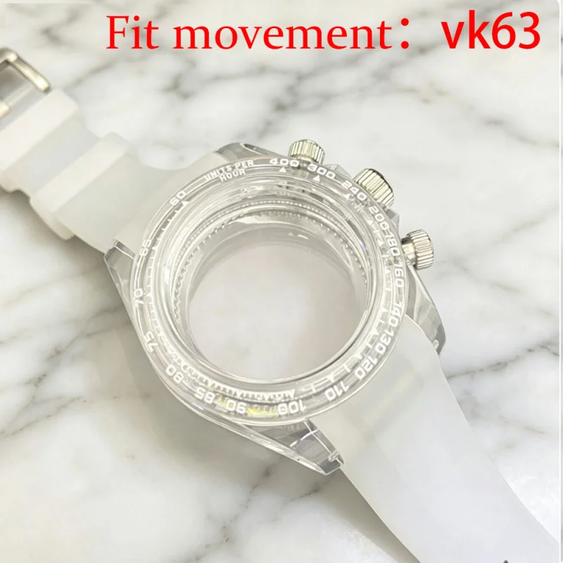 

39mm acrylic transparent Daytona watch case sapphire glass suitable for VK63 quartz movement fit 29.5mm dial chronograph