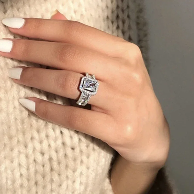 Boutique Ring Silver Plated Zircon engagement and wedding ring Women's evening party jewelry jewelry