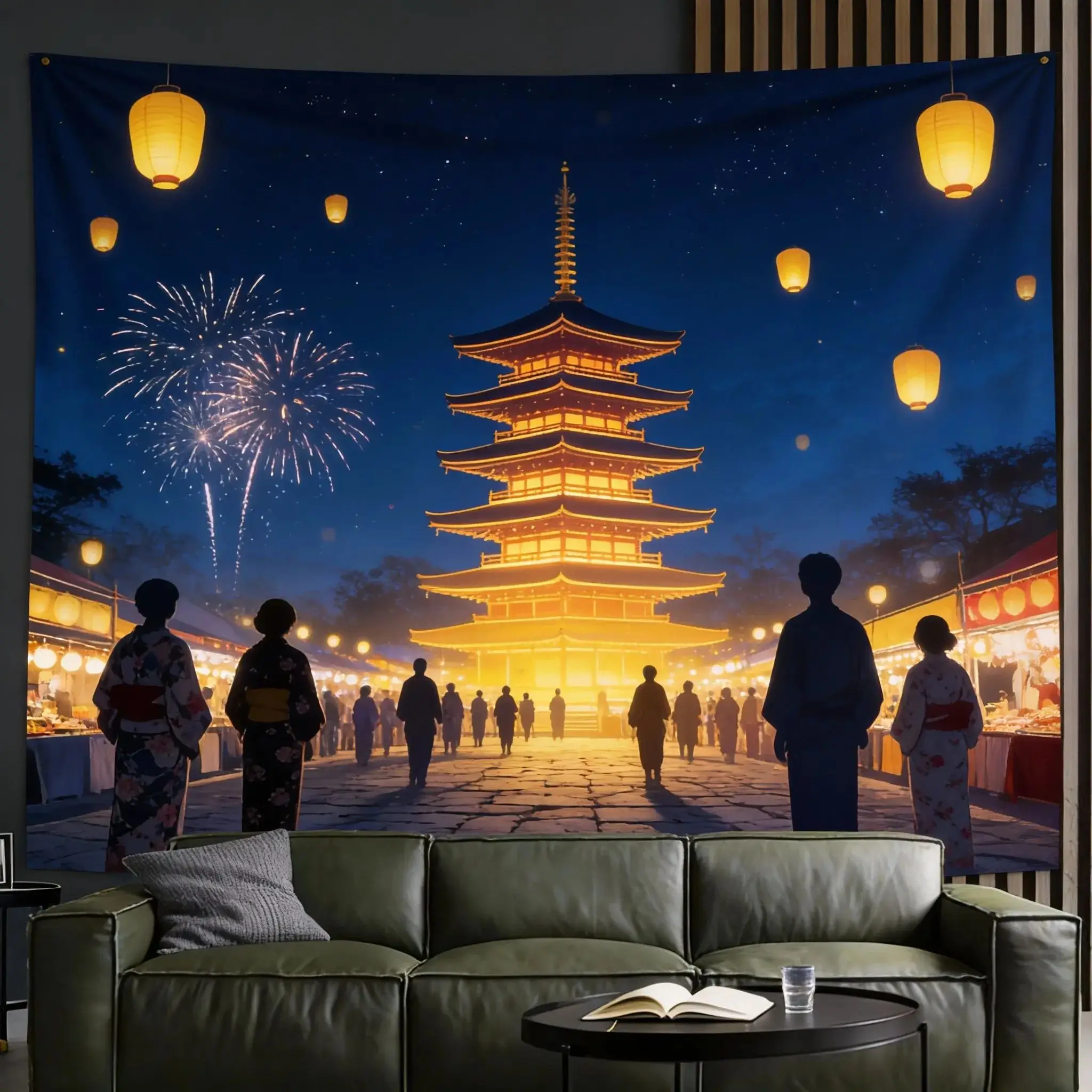 Traditional Japanese Architecture Combined with The Landscape Wall of Mount Fuji for The Living Room and Bedroom Decoration