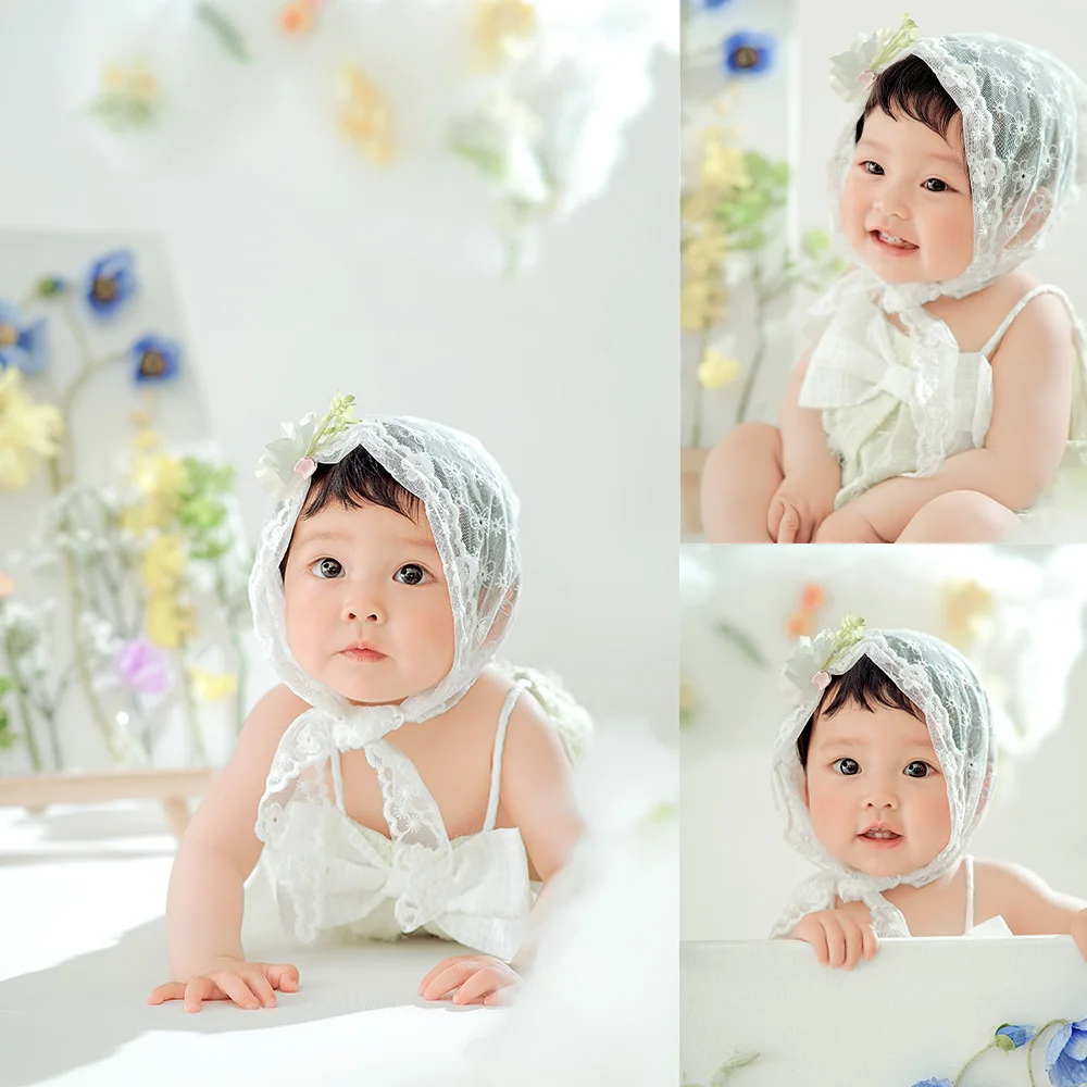 Baby Mädchen hübsche Fliege Halfter Kleid Spitze Turban Hut Fotografie Kleider Studio 1 Jahr altes Kind Fotoshooting Kleidung Zubehör