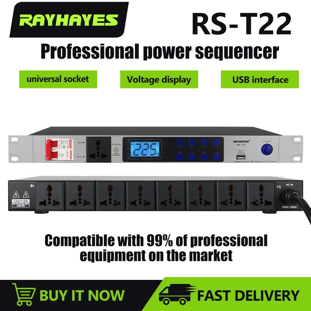 RAYHAYES RS-T22 Professional Audio Sequencer 9-channel Recording Independent Power Conditioner DJ Control Power Sequencer