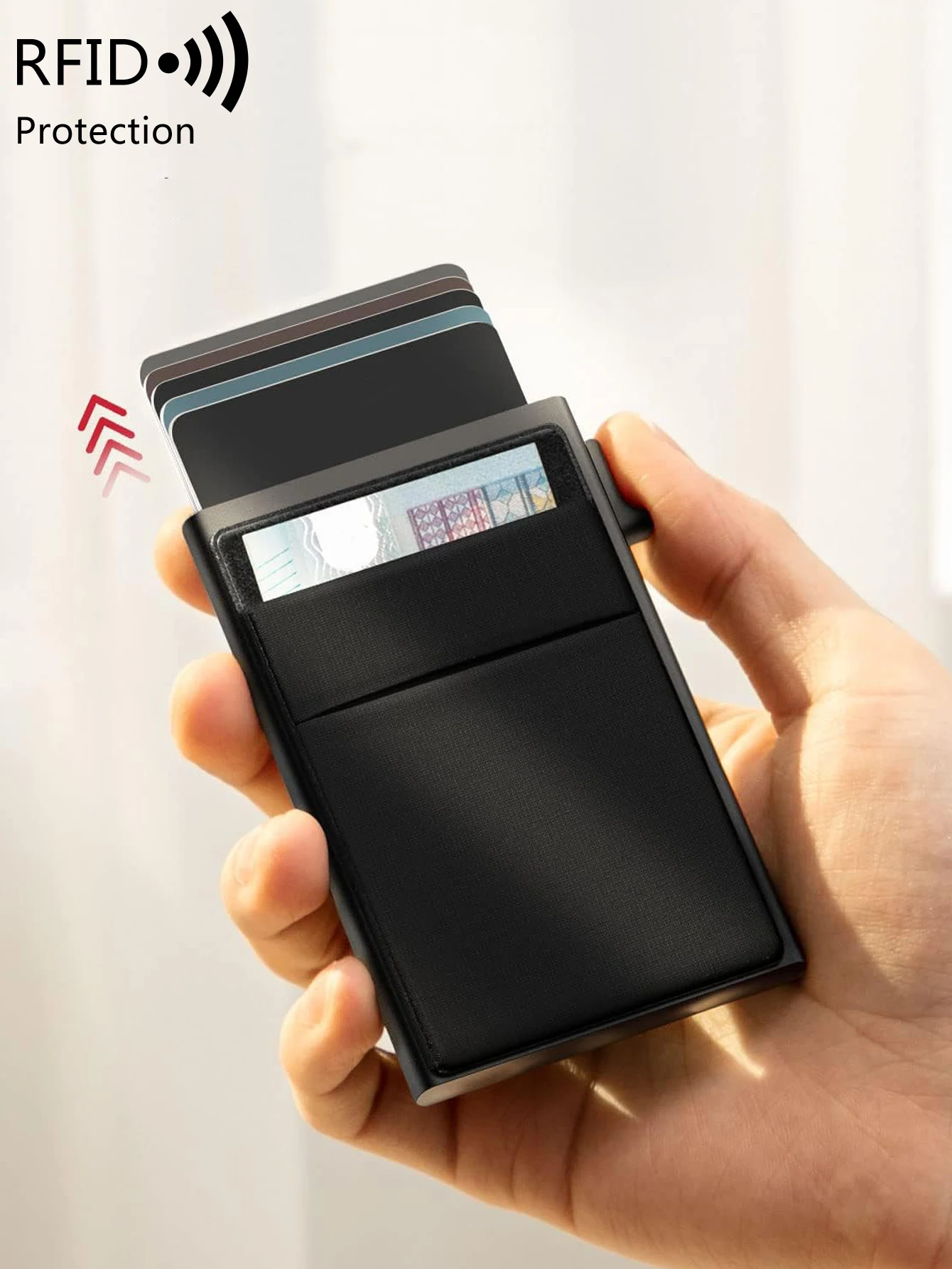Minimalistisches RFID-geschütztes Kreditkartenetui aus Aluminiumlegierung mit automatischem Popup-Kreditkartenhalter, tragbar für Männer und Frauen