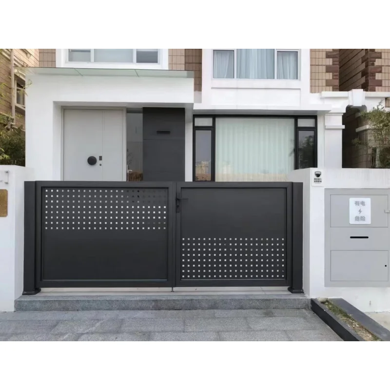 custom.Modern Design High Quality Powder Coated Aluminum Alloy Automatic Sliding Main Door and Fence Gate with Metal Frame