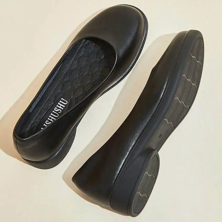 Aliexpress Women's round Toe Thick Heel 3cm Flat Bottom Leather Shoes Soft Bottom Work Shoes Black Slip-On Fashion Single Shoes - Aliexpress Deal