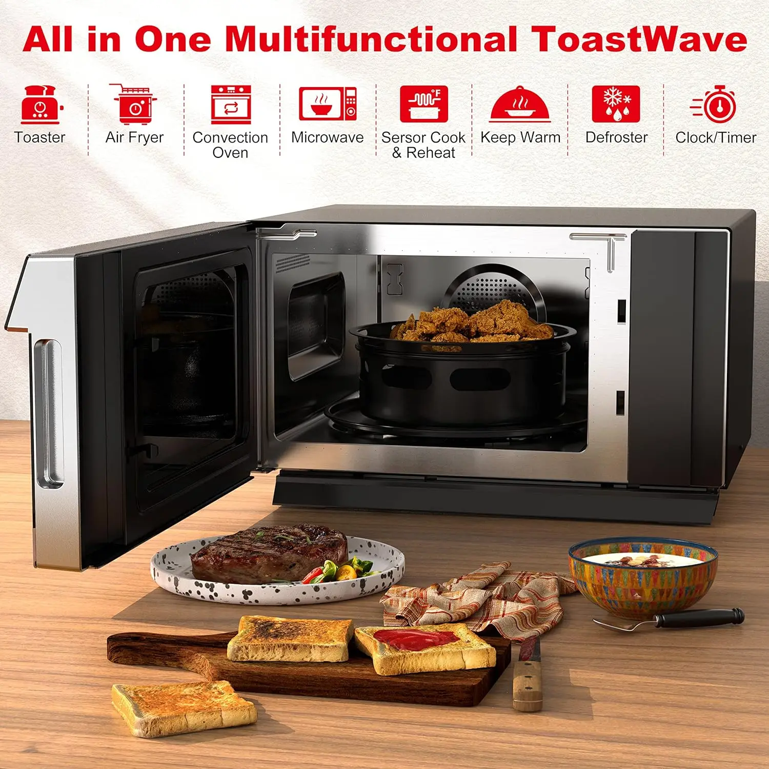 GTWHG12S1SA10 4-in-1 ToastWave with TotalFry 360, Convection, Microwave, Toaster Oven, Air Fryer, 1000W,1.2 Cu.Ft, LCD Di