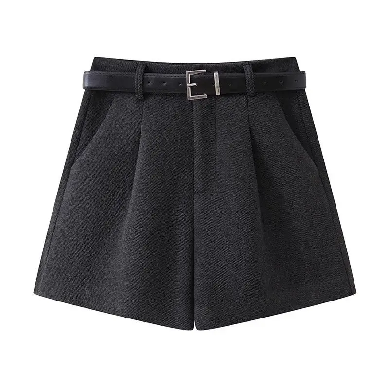 Simplicity Office Lady Fashion Autumn New Women Pockets Korean Casual Elastic High Waist Loose A-line Wide Leg Shorts LX518