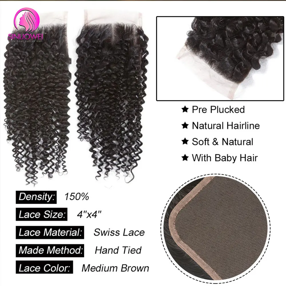 Kinky Curly Bundels Met Sluiting 3/4 Bundels 13X4 Kant Remy Haar Voor Zwarte Vrouwen 4X4 Kanten Sluiting En Weave Extension Human Hair