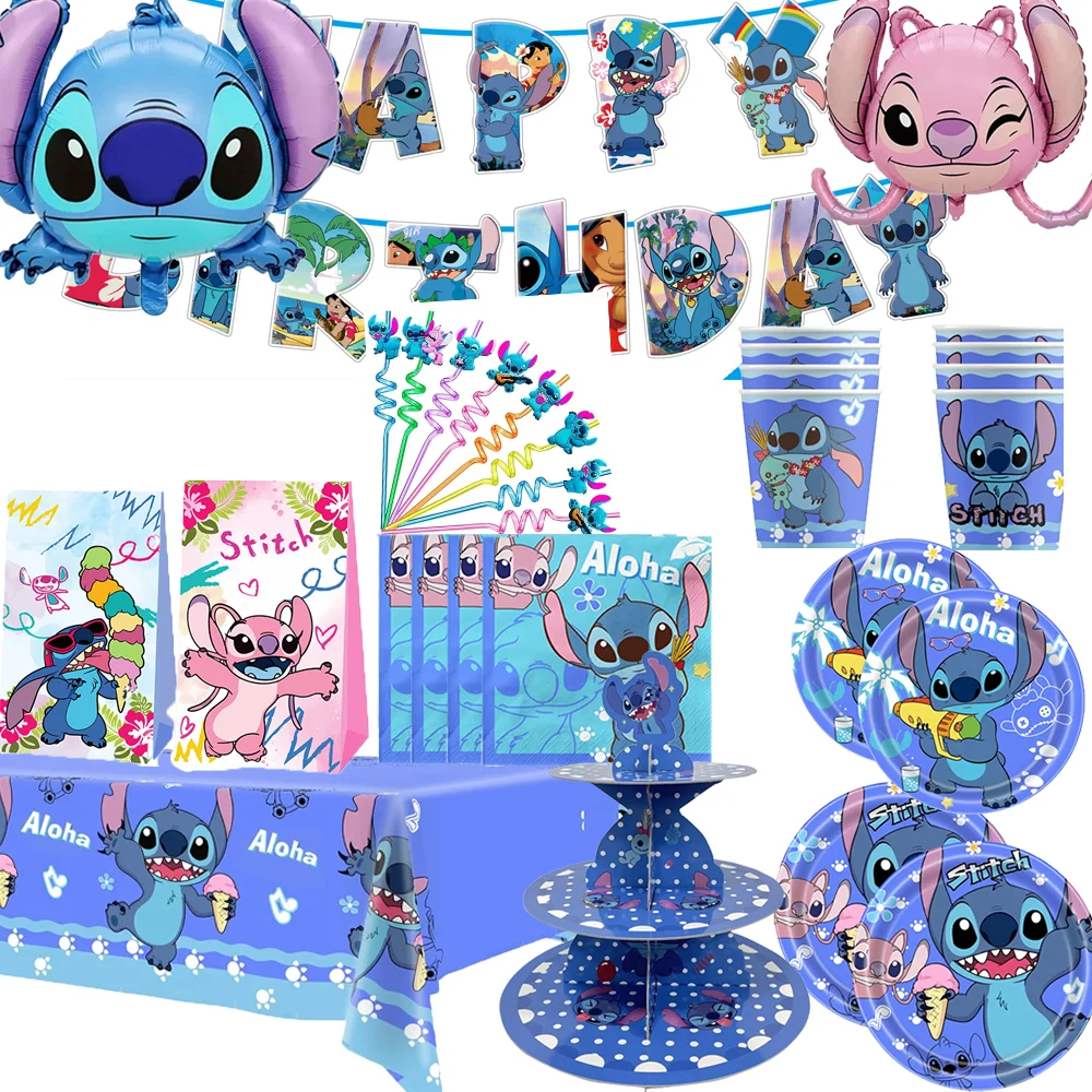 Lilo And Stitch Birthday Party Decoration Balloon Cup Gift Bag Plate Napkin Tablecloth Cakestand Party Supplies