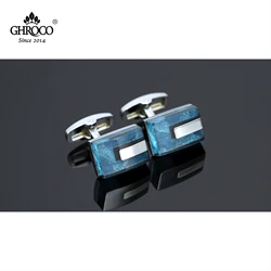 GHROCO Charming Square Shape Blue Epoxy Men’s Cufflinks for French Cuff Dress Shirt Great Gift for Business Men Woman & Wedding