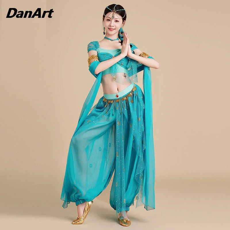 Women China Dunhuang Flying Dance Attire Indian Belly Dance Costume Adult Princess Cosplay Performance Costume Clothing Suit