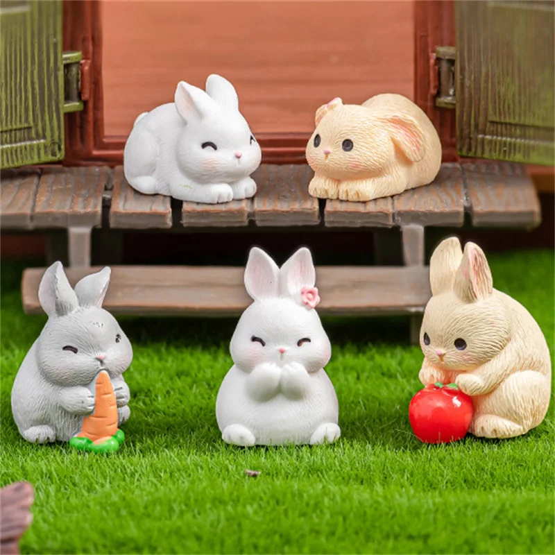 Cute Cartoon Rabbit Carrot Tomato Figurine Miniature Landscape DIY Home Decoration Accessories Desktop Small Car Ornament Gifts