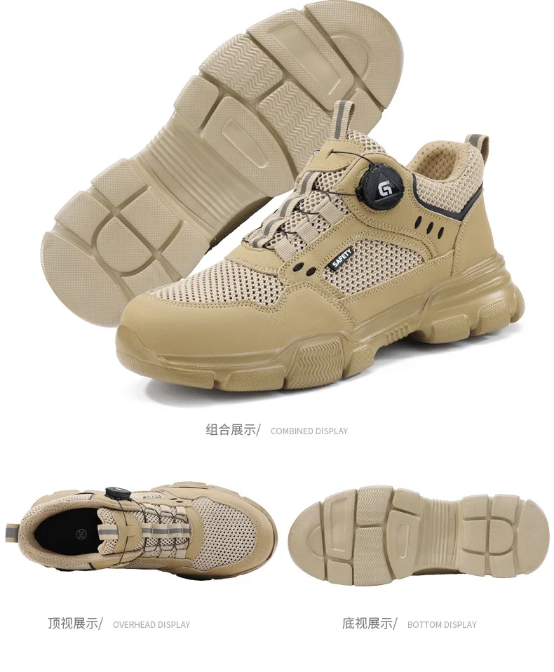 Drehknopf-Schutzschuhe, atmungsaktiv für den Sommer, Sicherheitsschuhe für Herren, stoßfest, durchstichsicher, Arbeitssneaker, Stahlkappenschuhe – Detail 17