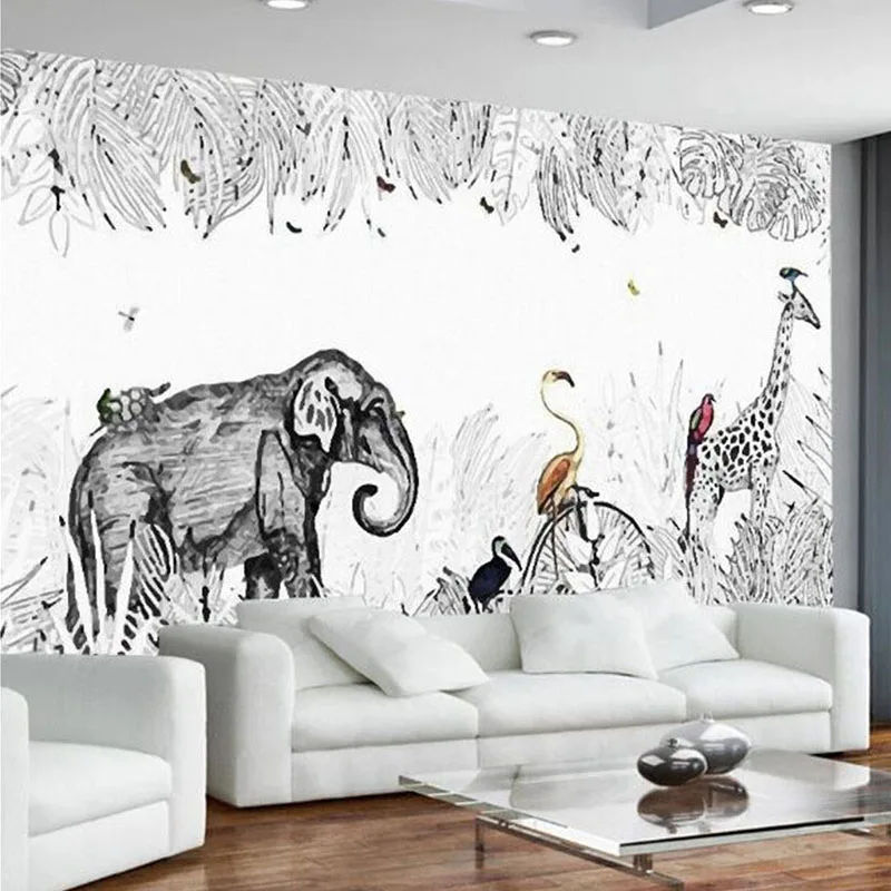 

Custom 3D Photo Wallpaper Simple Hand Painted Elephant Giraffe Mural Children's Room Bedroom Living Room Sofa TV Background Wall