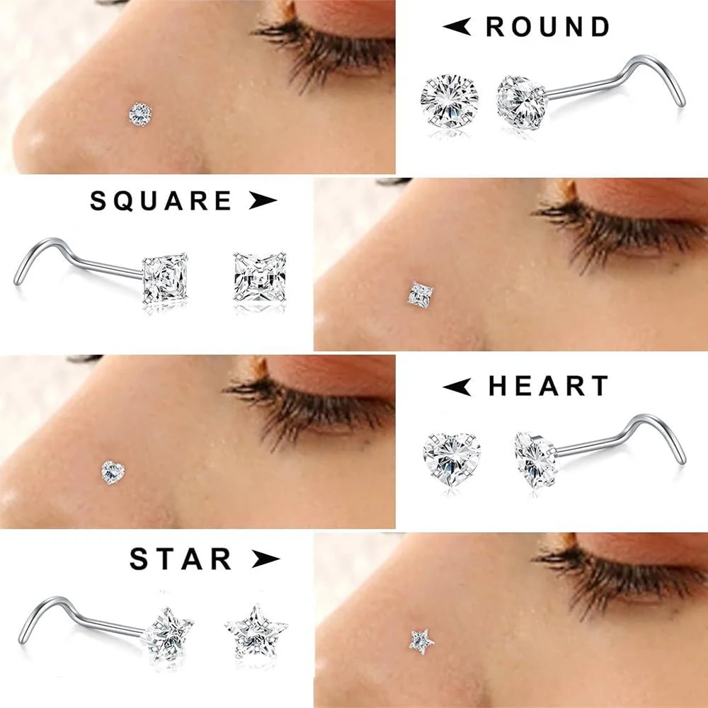 8Pcs 20G Nose Rings studs for Woman Hypoallergenic 316L Surgical Steel Nose Piercings Jewelry 3mm CZ 20G Nose Screw Studs