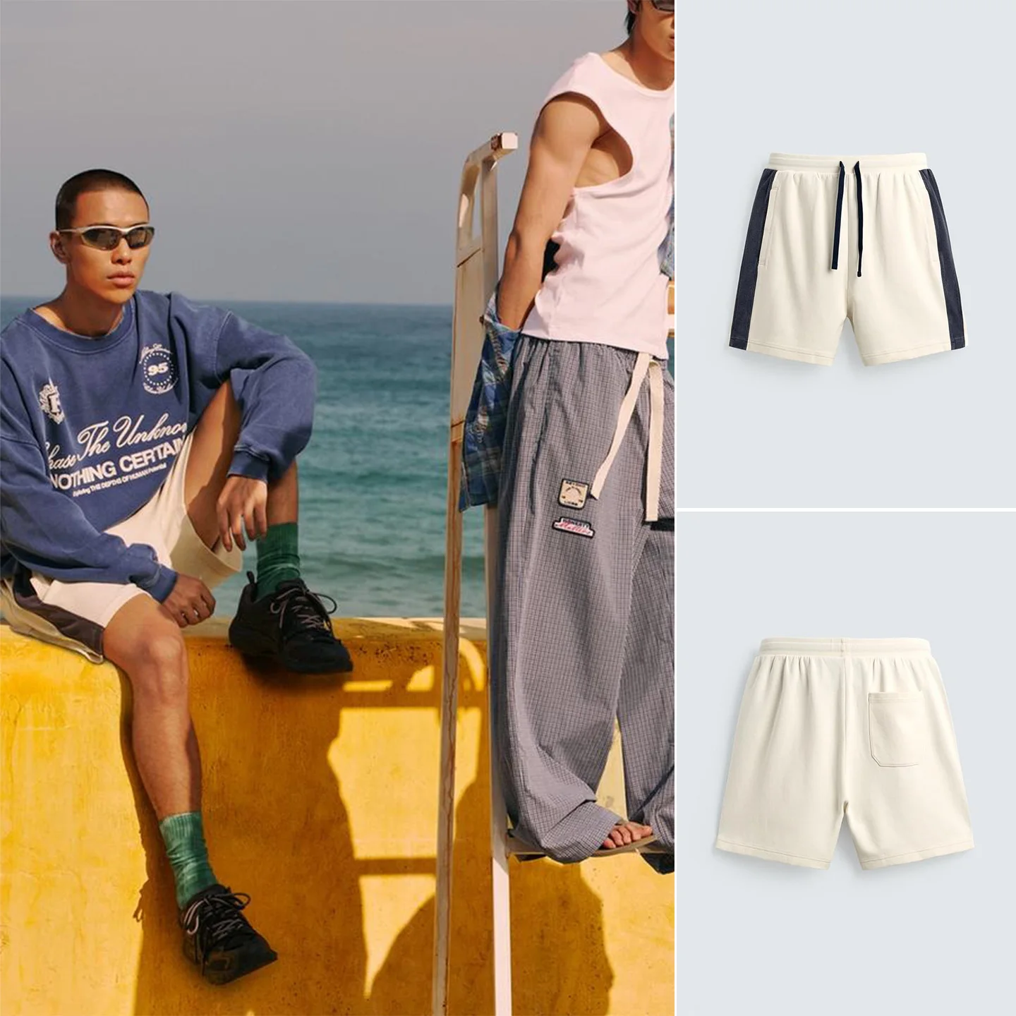 New Summer Men's Casual Washed Polyester Running Style Shorts Stripe Color Block Commuter Fashion 4092446 Loose Fit Male Shorts