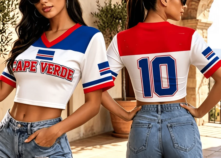 2026 Summer New Women's Cape Verde 3D Printed Clothing Quick Drying V-neck Short Sleeved Cheerleading Short T-shirt Versatile