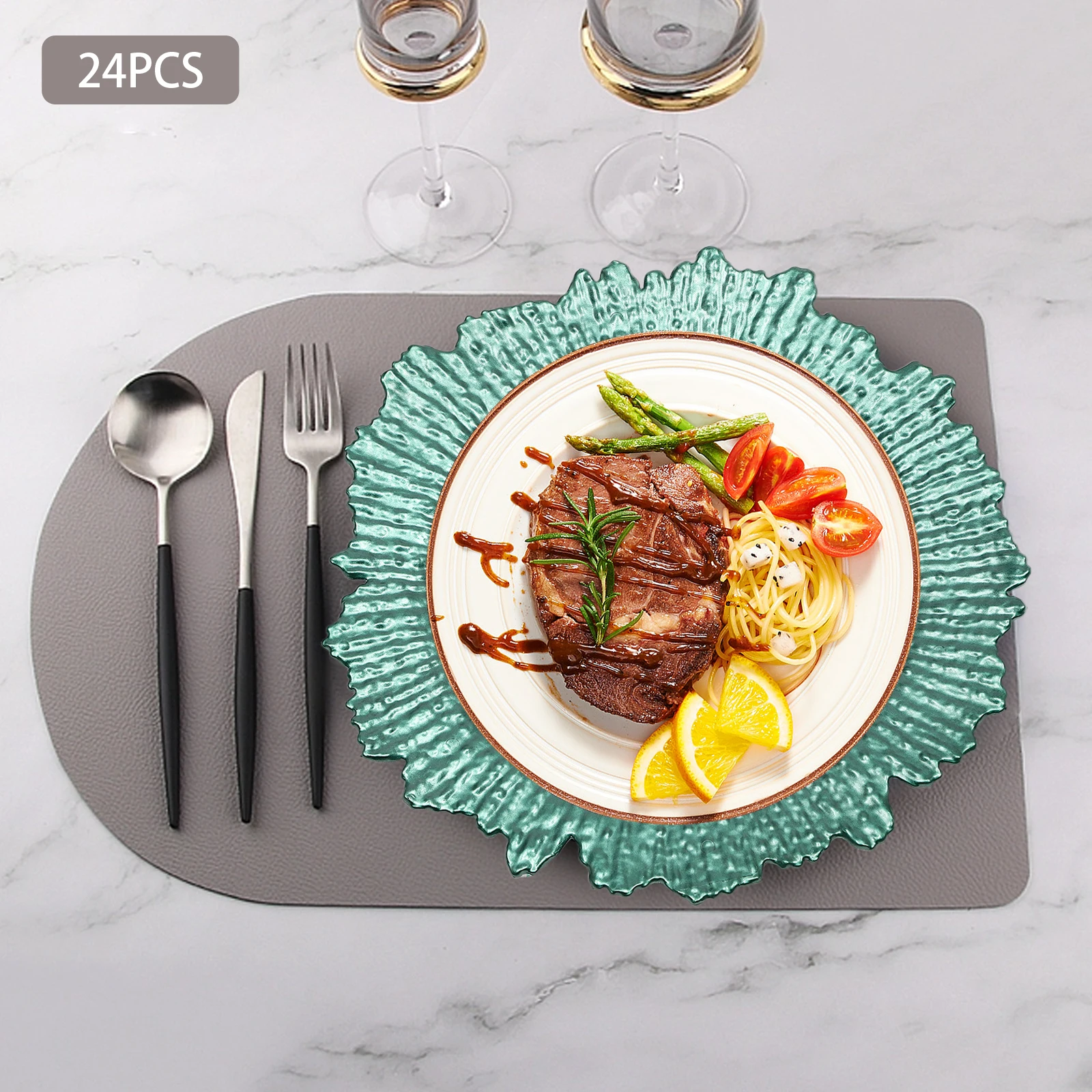 

Набор из 24 круглых пластиковых подстановочных тарелок с дизайном «Зеленый риф», диаметр 12,6 дюйма – декоративные подложки для свадеб, вечеринок и банкетов