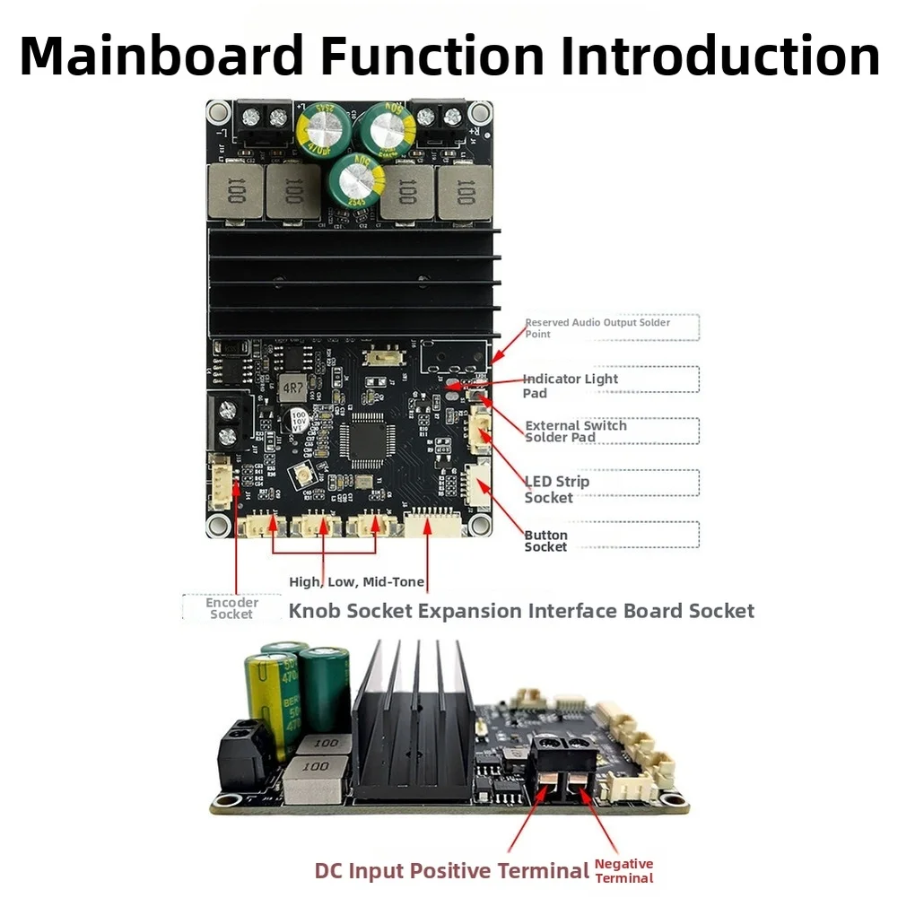 Audio Processing Board with 2x100W Max Power Output for DC9-30V Input and Real-Time Tuning Using Mobile Application