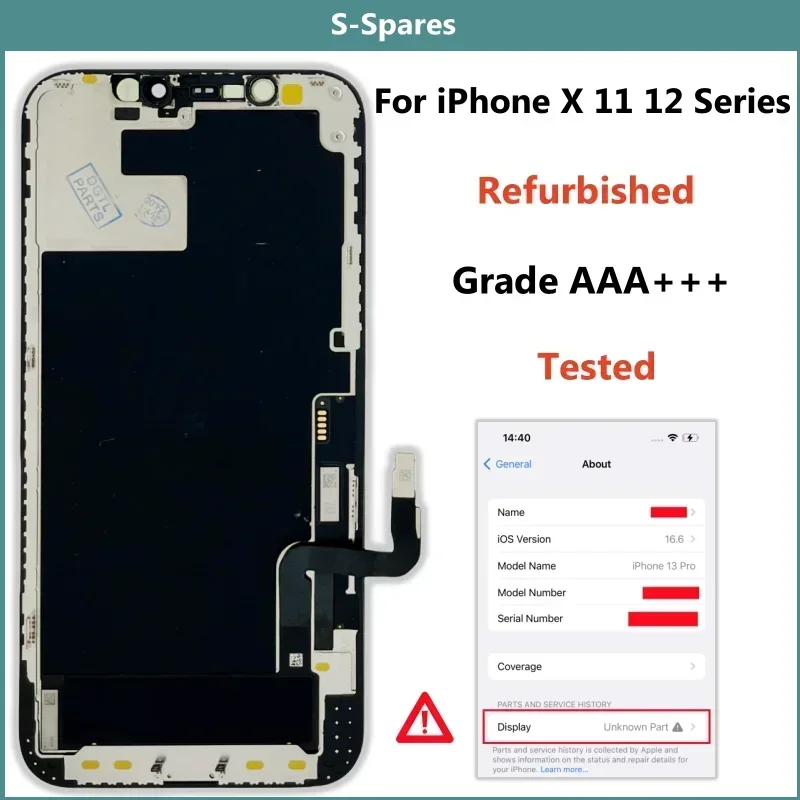 Official Original Screen Glass Replaced for iPhone X XS 11 Pro Max 12 mini, LCD Display Assembly, Tested, Glass Changed, AAA