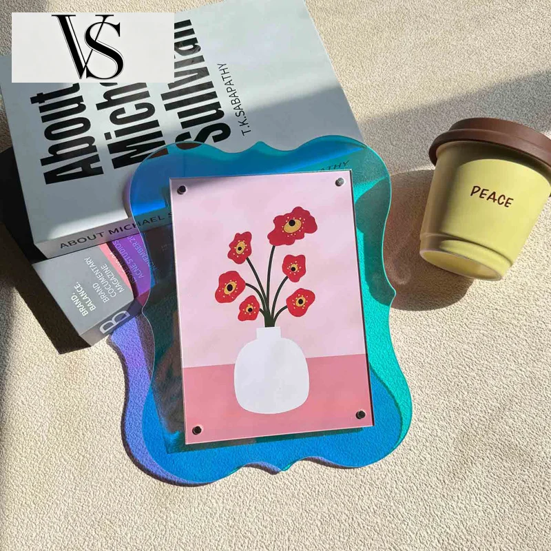 Desktop Frame Display 7-inch Home Table Postcard Decor Transparent Photo Acrylic Colorful Picture Frame Wavy Postcard