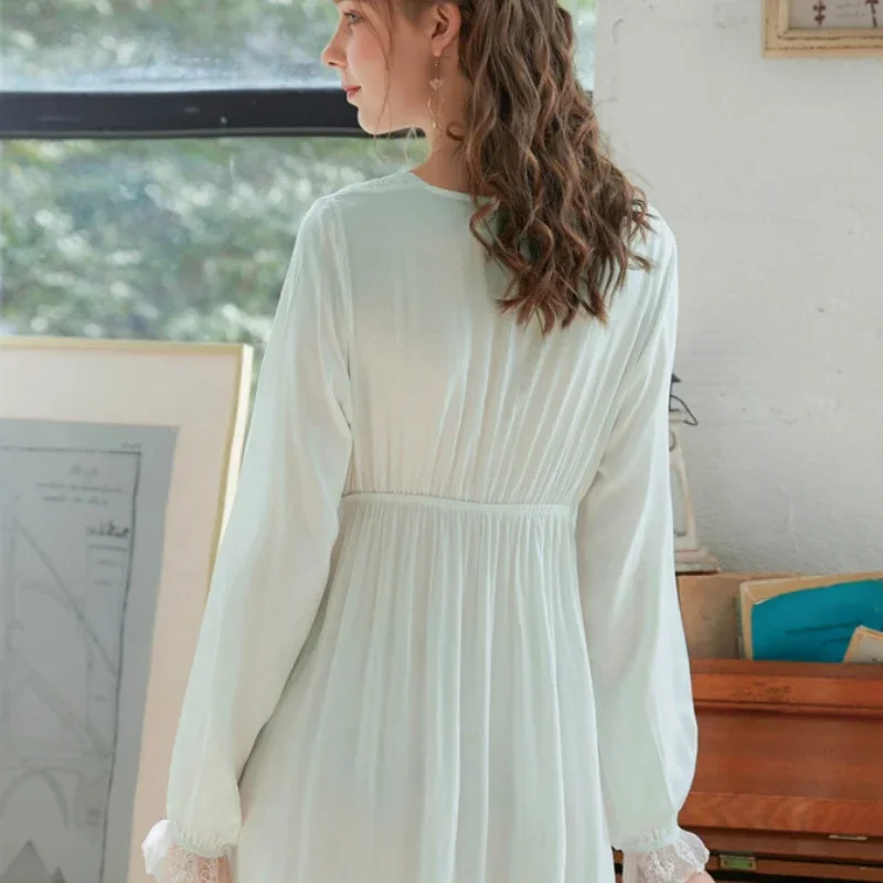 Vintage Romantic Nightgowns Nightwear Victorian Night Dress Women Cotton Sexy White Lace Long Peignoir Shirts Princess Sleepwear