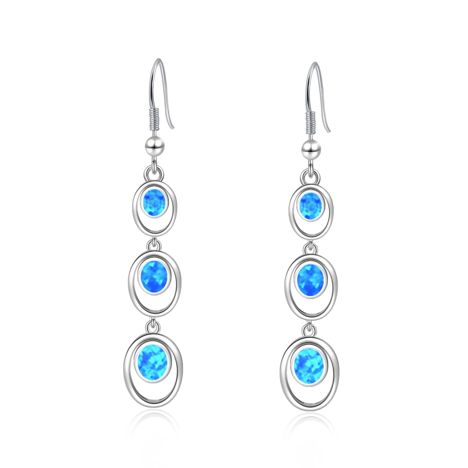 Blaue Opal-Ohrringe für Frauen, versilberte Tropfenohrringe mit synthetischem Opal, böhmischer schicker Statement-Schmuck, Geschenk für Frauen