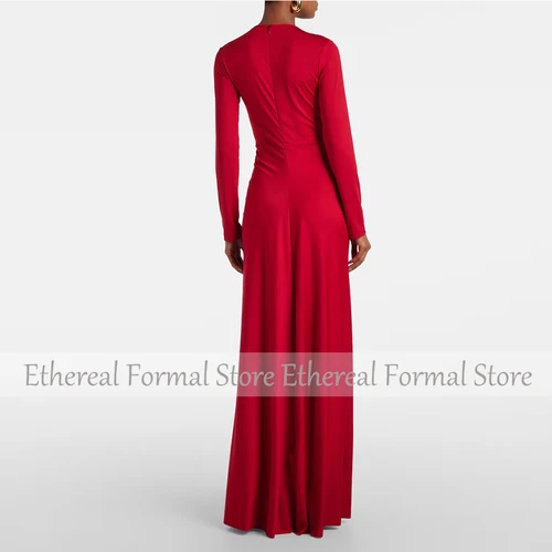 Imagen 2 del producto Vestido de noche rojo moderno con cuello en V para mujer, vestido de fiesta Formal hasta el suelo, vestido de fiesta plisado, vestido saudí de manga larga