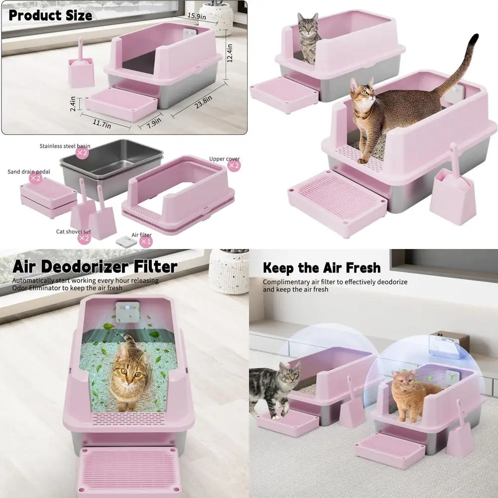 

Большой розовый лоток для кошек с открытым дном, контролем запаха, антипригарной поверхностью и дезодоратором, 2 штуки в упаковке, для кошек весом до 20 фунтов.