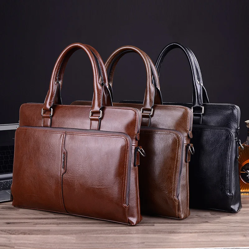 Vintage Men Genuine Leather Briefcase Bag Executive Handbag Man Casual Shoulder Bag Business Laptop Computer Bag For Male