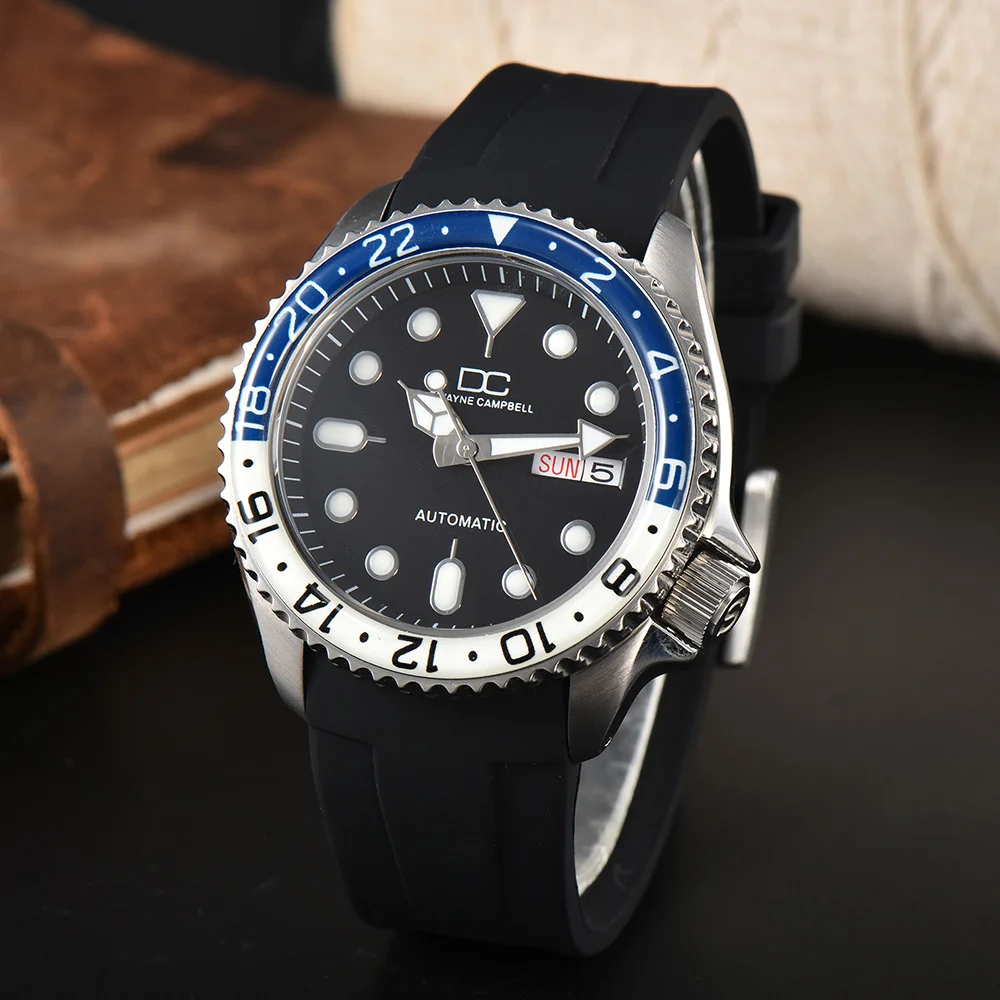 40.5mm Men's Watch Resin Bezel Convex Glass 316 Stainless Steel NH36 Movement SKX007 case Rubber strap