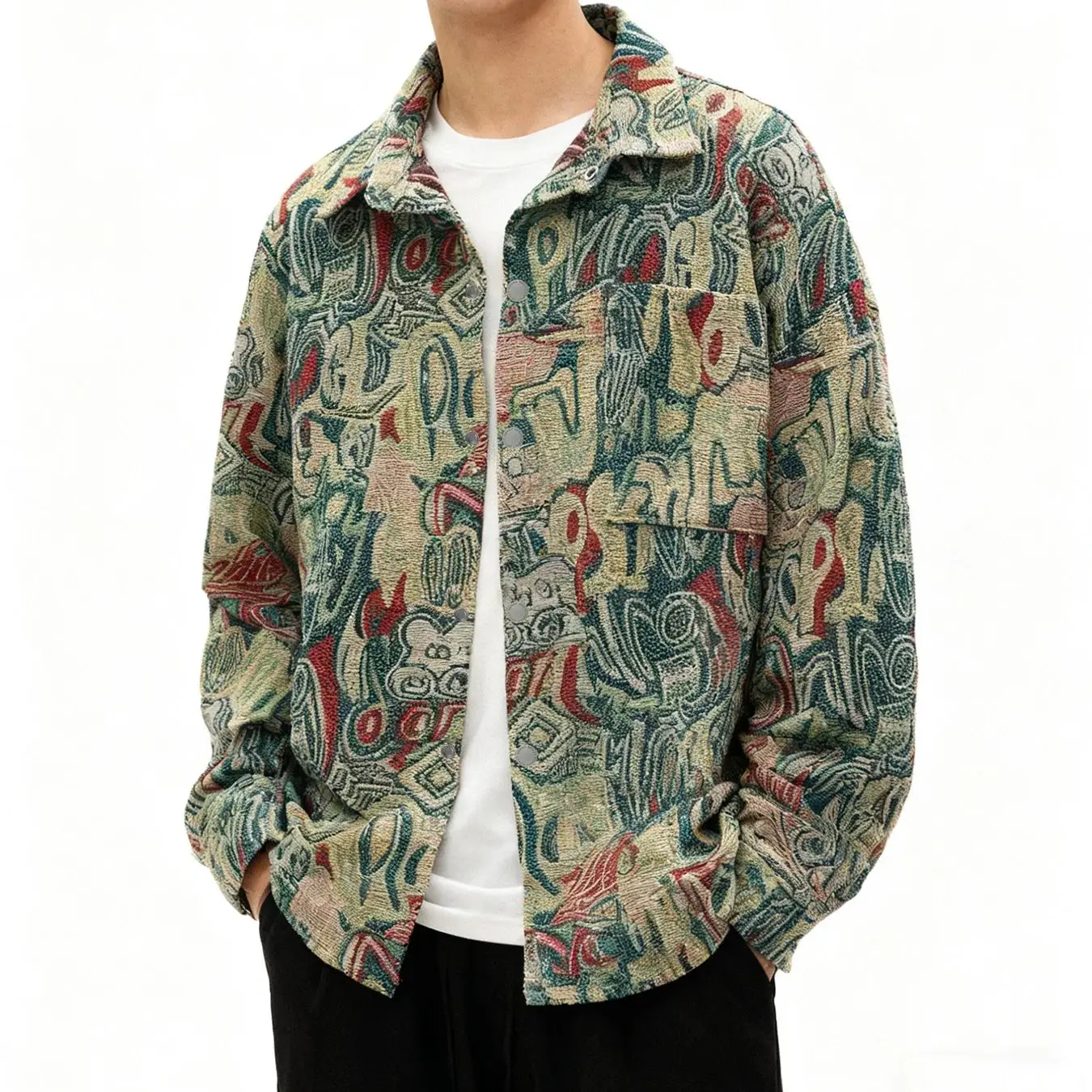 

Spring and autumn new stylish cool high-end American retro full-print letter casual versatile jacket for men
