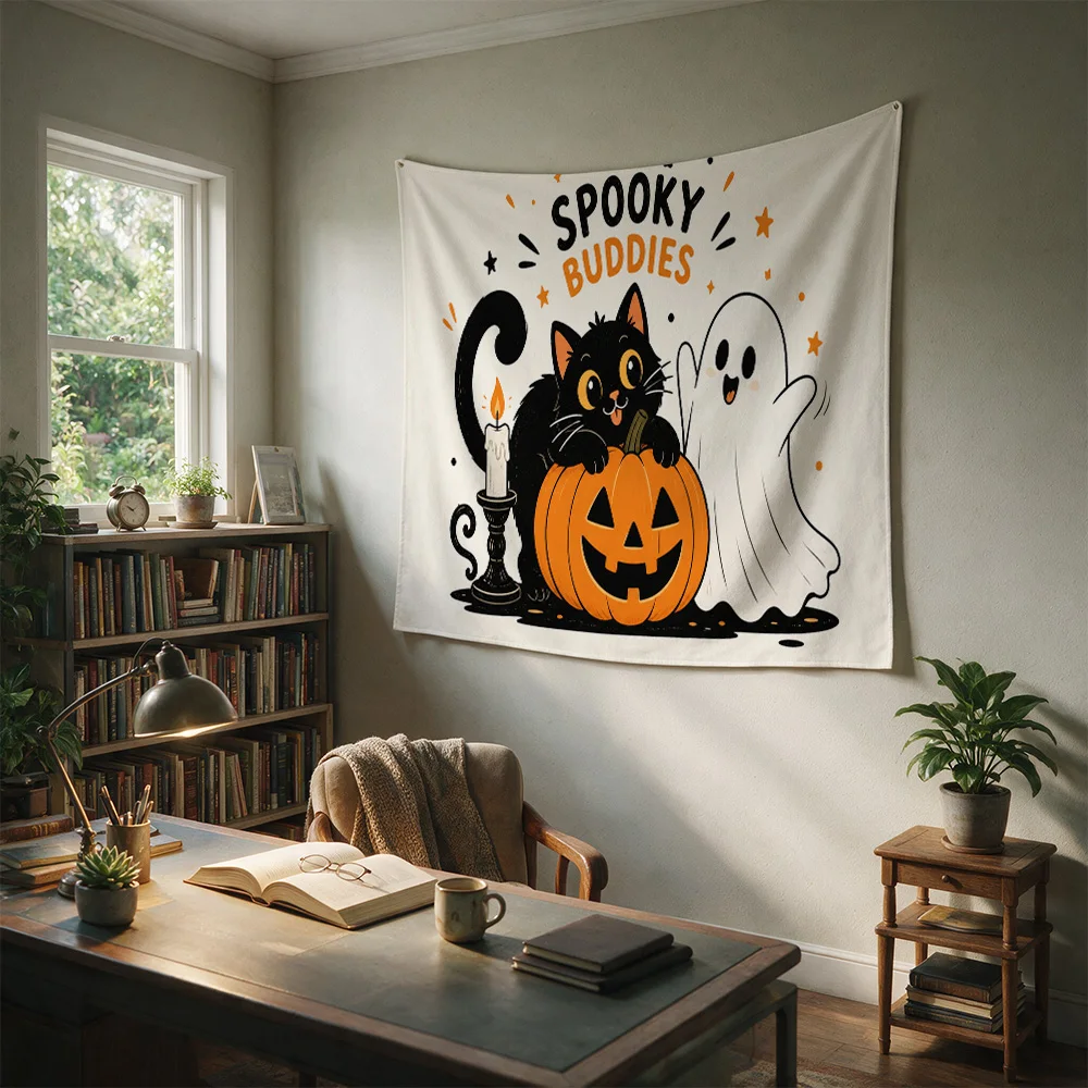 Spooky Buddies Halloween Decor Throw Blanket Cute Pumpkin Ghost Wall Art for Fall Party Home Decoration