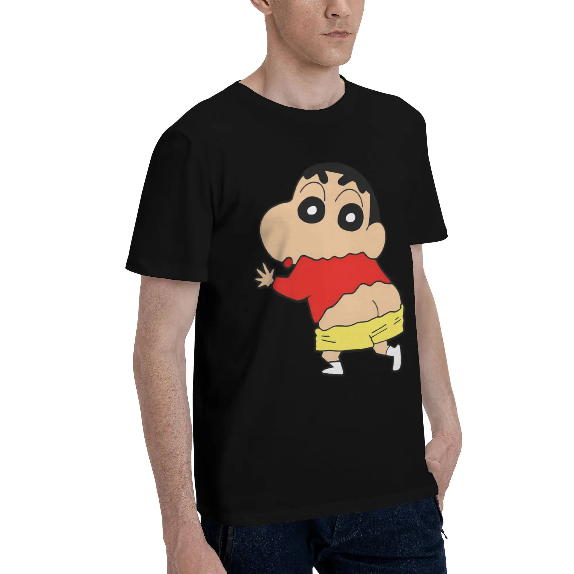 Cute Men's T Shirts Crayon Shin-chan Funny Tee Shirt Short Sleeve Crewneck Cotton Printed Clothes T-Shirt