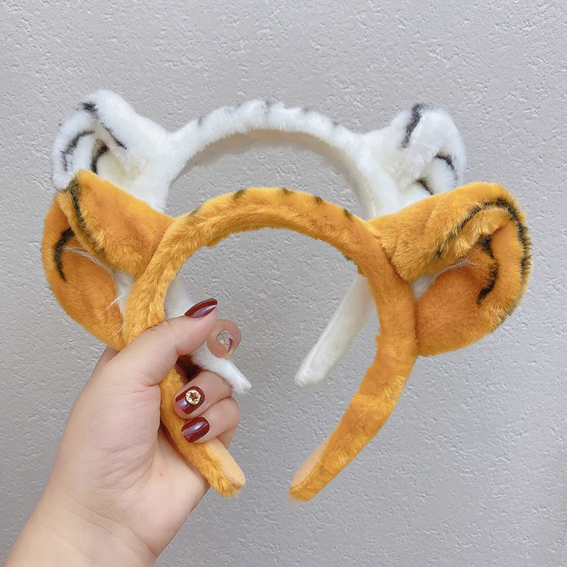 

Cartoon Animal Headbands Soft Faux Plush Tiger Ears Hairband Cute Hair Accessories Cosplay Party Creatures Theme Costume