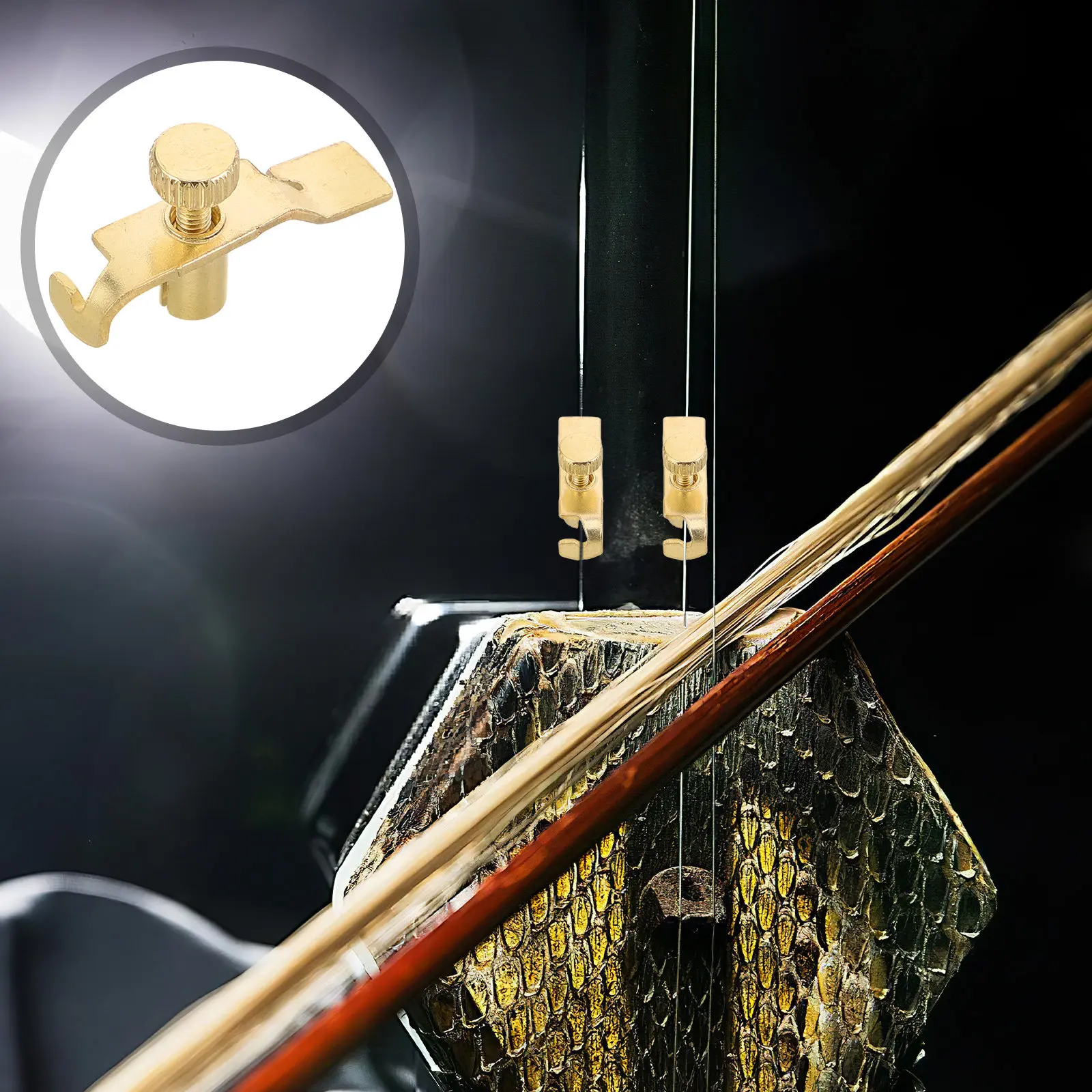 2Pcs Gold-Plated Fine Tuners for Erhu Stringed Instrument Precision Metal Mouth Adjuster Portable String Tuning Hardware Chinese