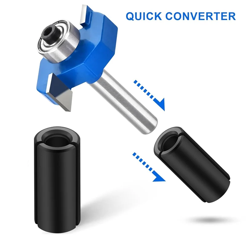 

LLCS-4Pcs Router Bits 1/4 Shank With 6 Bearings Set Rabbeting Router Bit For Wood Grooving With 1/2In To 1/4In Router Collet