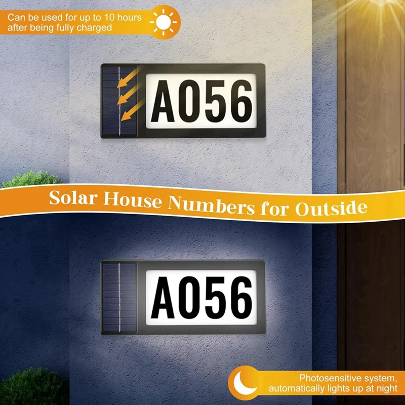 Solar Address Sign Solar Powered House Numbers Waterproof Modern House Numbers For Outside, 2-Color