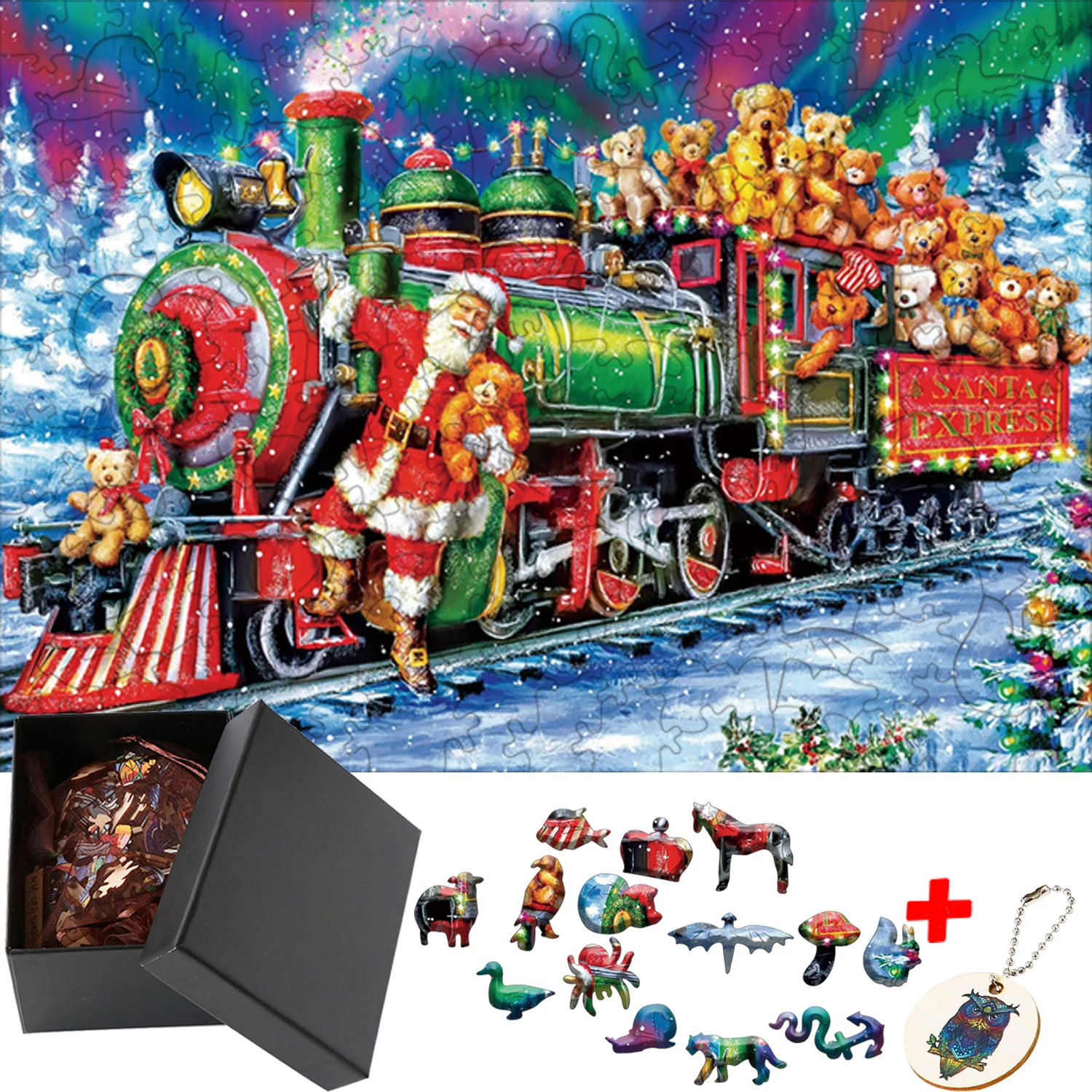 

Christmas Train Intellectual Wood Puzzle Montessori Educational Gifts for Kids Puzzle Brain Teaser Parent-child interactive game