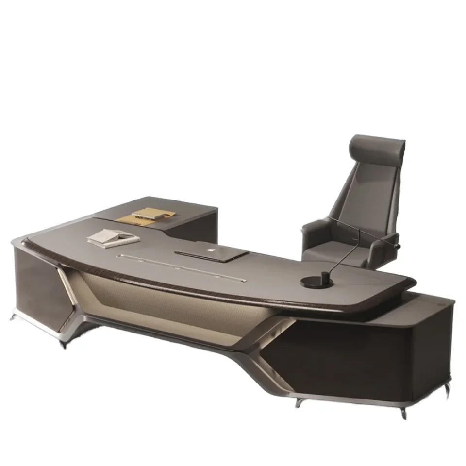 gs-Modern Luxury Executive Office Desk For Boss Or CEO MDF Oak And MFC Wood Convertible Features For Home Use