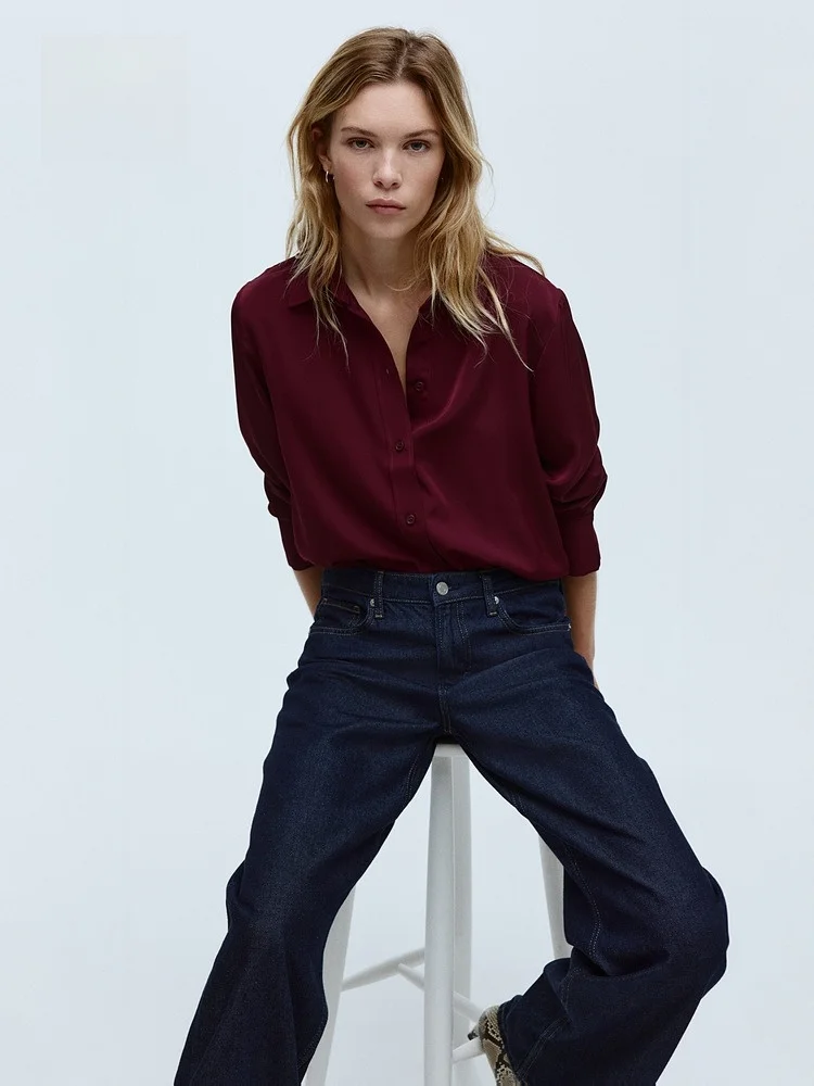 

Женская рубашка H&M High nce Sensation с отложным воротником, базовая, для повседневной носки, с длинным рукавом, однотонная