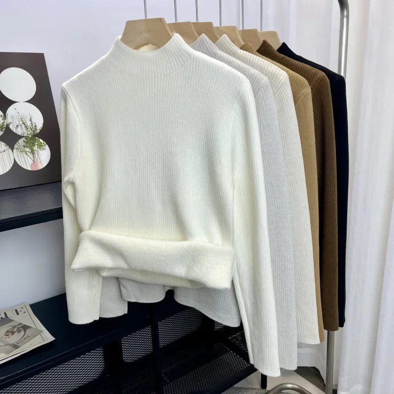 Roll kragen pullover Winter pullover Frauen elegant verdicken Samt gefüttert warm Sueter gestrickt Pullover schlanke Tops Jersey Strick pullover neu – Detail 18