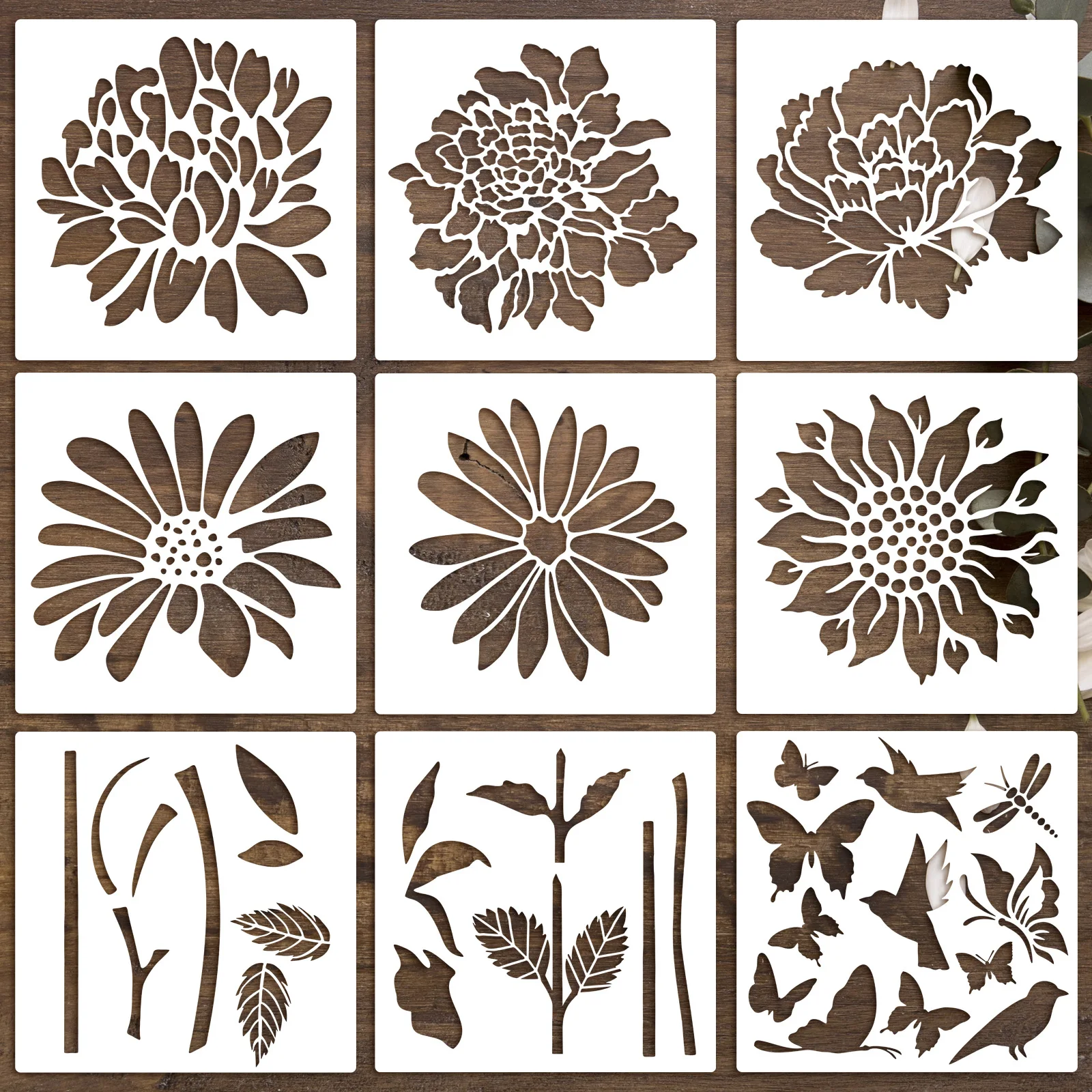 

9pcs 30cm Flower Stencils Large Size Set DIY Stencils for Wall Painting Fabric Scrapbook Coloring Embossing Decorative Template