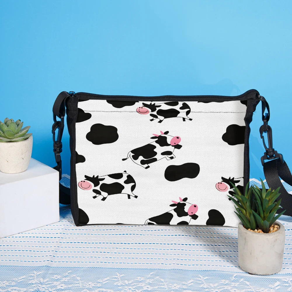 1pc Cow Print Crossbody Bag White With Black Spots And Pink Nose Shoulder Bags For Women Girls Casual Daily Use Travel Shopping