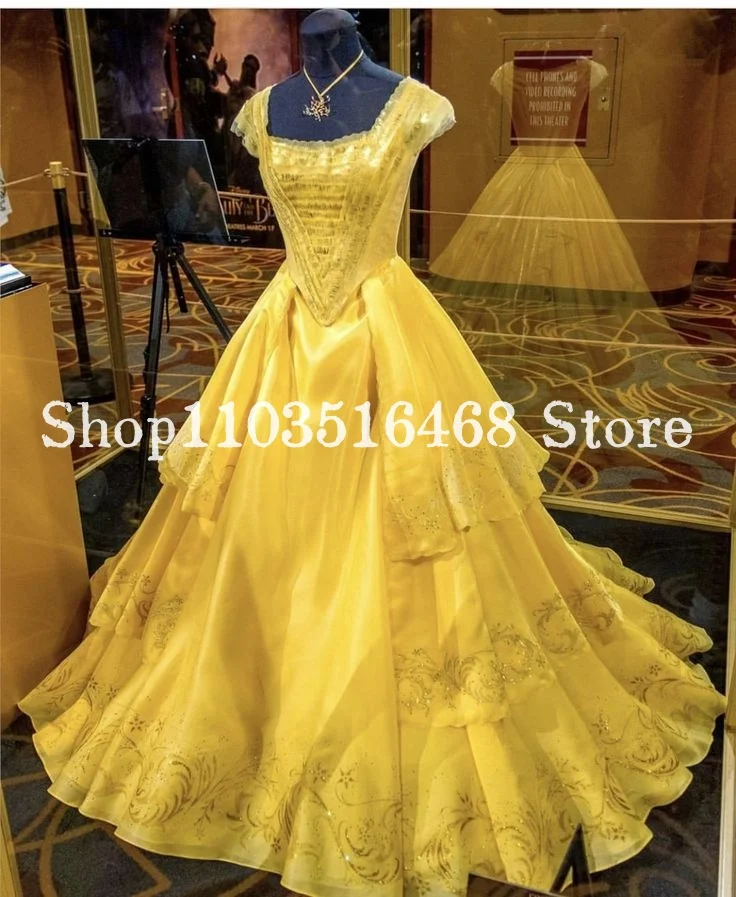 Die Schöne und das Biest im Partyabend, goldenes, elegantes Korsett mit Schnürung, applizierte A-Linien-Kleider, individuelle Damenparty, formelle Anlässe